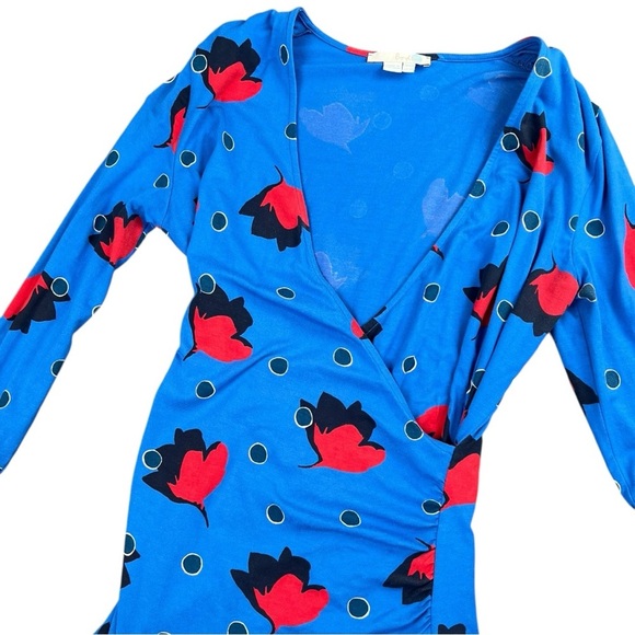 Boden Women’s Blue Floral Faux Wrap Long Sleeve Blouse In Size 8R - Picture 3 of 6